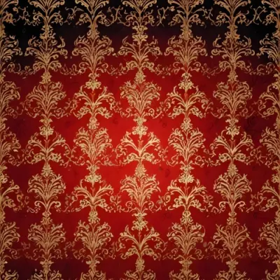 Digital Painting A Repeating Pattern Featuring Ornate Floral And Scroll Designs In Gold On A Rich Red Background With Black Accents At The Top And Bottom The Design Is Symmetrical And Intricate Creating A Luxurious Ap 6 90a3