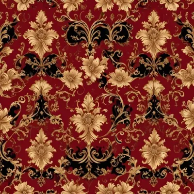 Digital Painting A Repeating Pattern Featuring Ornate Floral And Scroll Designs In Gold On A Rich Red Background With Black Accents At The Top And Bottom The Design Is Symmetrical And Intricate Creating A Luxurious Ap 7 8144