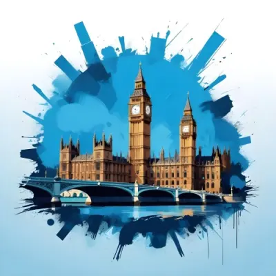 Digital Painting Big Ben And Other Monuments With A Blue Background Bold And Slim Lines Brush Strokes 16 6d26