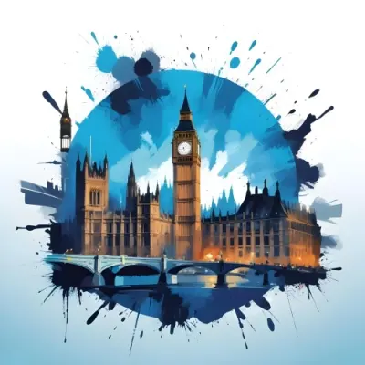 Digital Painting Big Ben And Other Monuments With A Blue Background Bold And Slim Lines Brush Strokes 17 68fd