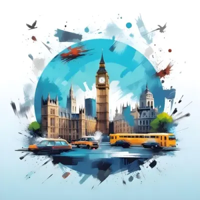Digital Painting Big Ben And Other Monuments With A Blue Background Bold And Slim Lines Brush Strokes 19 6d41