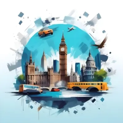 Digital Painting Big Ben And Other Monuments With A Blue Background Bold And Slim Lines Brush Strokes 21 5879