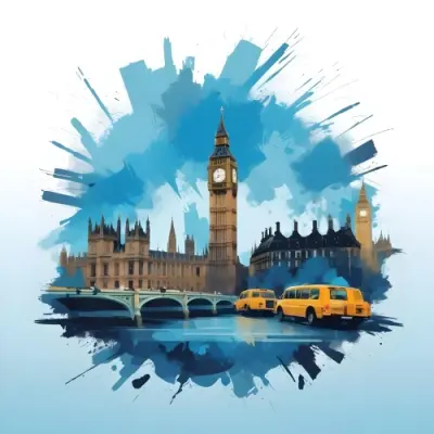 Digital Painting Big Ben And Other Monuments With A Blue Background Bold And Slim Lines Brush Strokes 24 7dcf