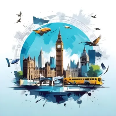Digital Painting Big Ben And Other Monuments With A Blue Background Bold And Slim Lines Brush Strokes 9 C1b3