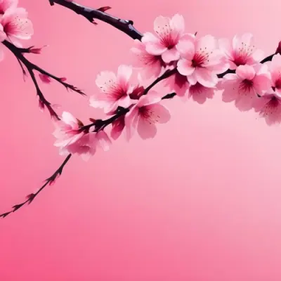 Digital Painting Cherry Blossom Branch With Pink Flowers And Falling Petals On A Vibrant Pink Gradient Background Soft Lighting Minimalist Composition Japanese Aesthetic Spring Season Bold And Slim Lines Brush Str 36 52e7
