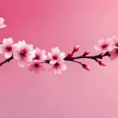 Digital Painting Cherry Blossom Branch With Pink Flowers And Falling Petals On A Vibrant Pink Gradient Background Soft Lighting Minimalist Composition Japanese Aesthetic Spring Season Bold And Slim Lines Brush Str 42 28d7