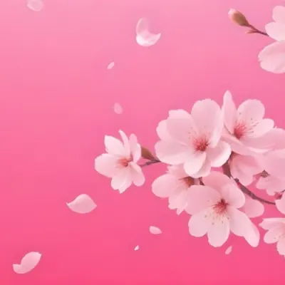 Digital Painting Cherry Blossom Branch With Pink Flowers And Falling Petals On A Vibrant Pink Gradient Background Soft Lighting Minimalist Composition Japanese Aesthetic Spring Season Bold And Slim Lines Brush Str 47 F96e