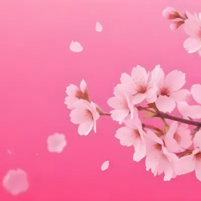 Digital Painting Cherry Blossom Branch With Pink Flowers And Falling Petals On A Vibrant Pink Gradient Background Soft Lighting Minimalist Composition Japanese Aesthetic Spring Season Bold And Slim Lines Brush Str 51 7150