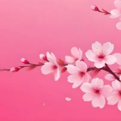 Digital Painting Cherry Blossom Branch With Pink Flowers And Falling Petals On A Vibrant Pink Gradient Background Soft Lighting Minimalist Composition Japanese Aesthetic Spring Season Bold And Slim Lines Brush Str 58 918a