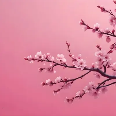 Digital Painting Cherry Blossom Branch With Pink Flowers And Falling Petals On A Vibrant Pink Gradient Background Soft Lighting Minimalist Composition Japanese Aesthetic Spring Season Bold And Slim Lines Brush Str 6 2be8