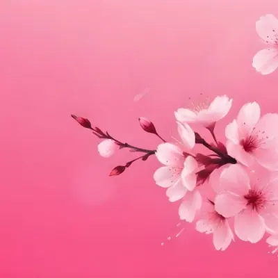 Digital Painting Cherry Blossom Branch With Pink Flowers And Falling Petals On A Vibrant Pink Gradient Background Soft Lighting Minimalist Composition Japanese Aesthetic Spring Season Bold And Slim Lines Brush Str 73 9c7f