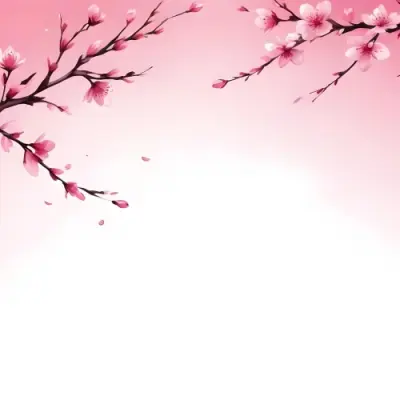 Digital Painting Cherry Blossom Branch With Pink Flowers And Petals Falling In A Gradient Pink Background Spring Season Floral Design Nature Illustration Bold And Slim Lines Brush Strokes 4 7489
