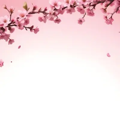 Digital Painting Cherry Blossom Branch With Pink Flowers And Petals Falling In A Gradient Pink Background Spring Season Floral Design Nature Illustration Bold And Slim Lines Brush Strokes 7 8b4a