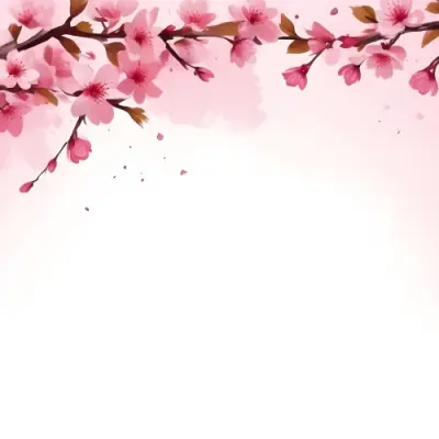 Digital Painting Cherry Blossom Branch With Pink Flowers And Petals Falling In A Gradient Pink Background Spring Season Floral Design Nature Illustration Bold And Slim Lines Brush Strokes 73 Fe75
