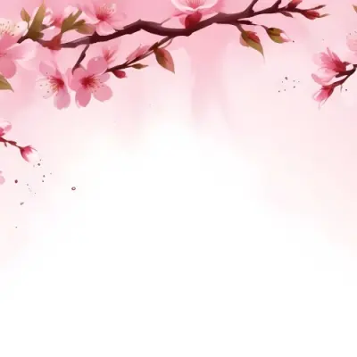 Digital Painting Cherry Blossom Branch With Pink Flowers And Petals Falling In A Gradient Pink Background Spring Season Floral Design Nature Illustration Bold And Slim Lines Brush Strokes 77 49da