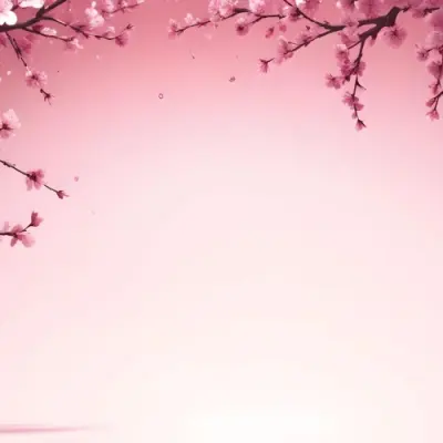 Digital Painting Cherry Blossom Branch With Pink Flowers And Petals Falling In A Gradient Pink Background Spring Season Floral Design Nature Illustration Bold And Slim Lines Brush Strokes 9 9725