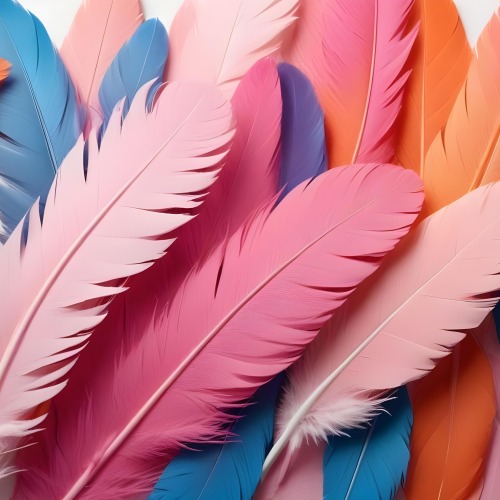 Digital Painting Colorful Feathers In Shades Of Pink Orange And Blue Against A White Background Bold And Slim Lines Brush Strokes 1 D548