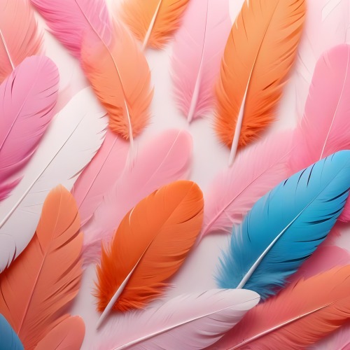 Digital Painting Colorful Feathers In Shades Of Pink Orange And Blue Against A White Background Bold And Slim Lines Brush Strokes 10 42c9