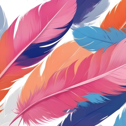 Digital Painting Colorful Feathers In Shades Of Pink Orange And Blue Against A White Background Bold And Slim Lines Brush Strokes 27 94c8