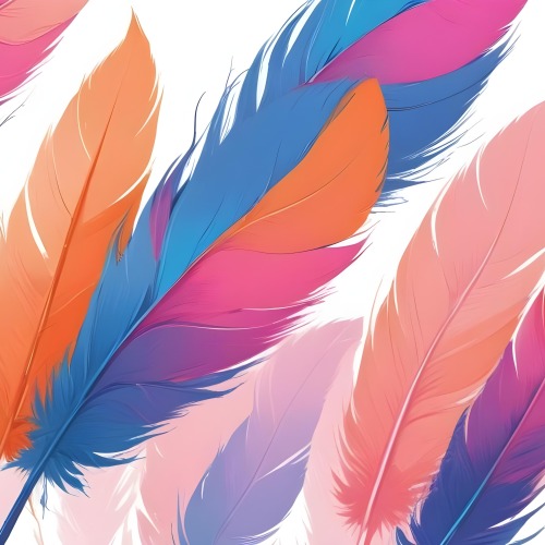 Digital Painting Colorful Feathers In Shades Of Pink Orange And Blue Against A White Background Bold And Slim Lines Brush Strokes 30 4b78