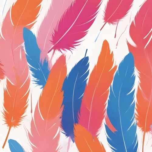 Digital Painting Colorful Feathers In Shades Of Pink Orange And Blue Against A White Background Bold And Slim Lines Brush Strokes 32 399b
