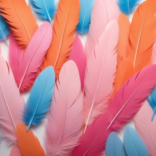 Digital Painting Colorful Feathers In Shades Of Pink Orange And Blue Against A White Background Bold And Slim Lines Brush Strokes 5 857d