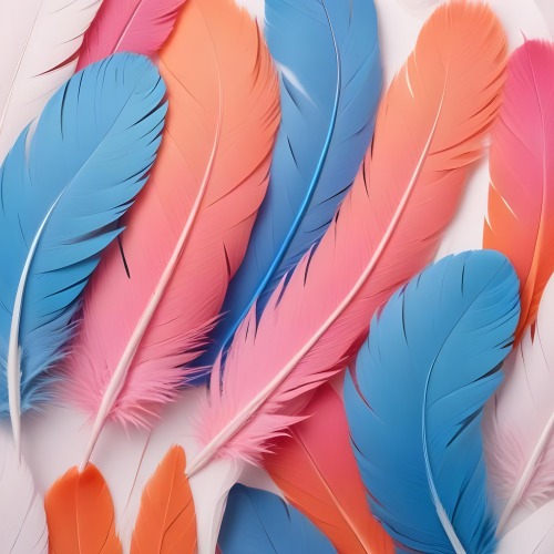 Digital Painting Colorful Feathers In Shades Of Pink Orange And Blue Against A White Background Bold And Slim Lines Brush Strokes 6 Ce87