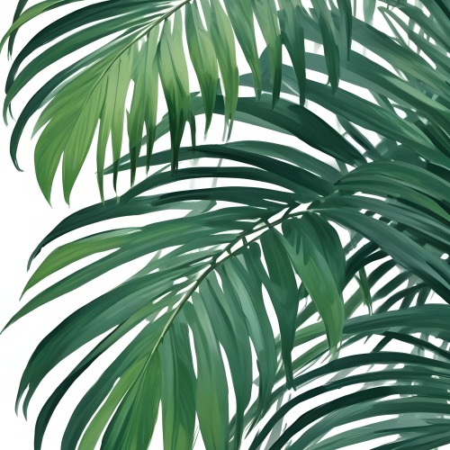 Digital Painting Green Palm Leaves