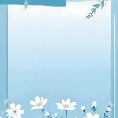 Digital Painting Light Blue Background With White Flowers In The Corners And Light Blue Lines On The Sides Minimalist Design Soft Colors Clean And Simple Bold And Slim Lines Brush Strokes 12 085e