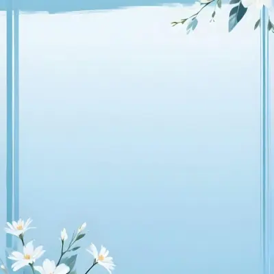 Digital Painting Light Blue Background With White Flowers In The Corners And Light Blue Lines On The Sides Minimalist Design Soft Colors Clean And Simple Bold And Slim Lines Brush Strokes 15 21d6