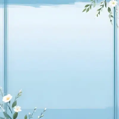 Digital Painting Light Blue Background With White Flowers In The Corners And Light Blue Lines On The Sides Minimalist Design Soft Colors Clean And Simple Bold And Slim Lines Brush Strokes 16 Ba37