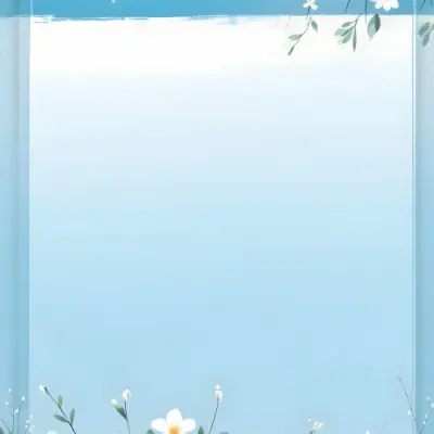 Digital Painting Light Blue Background With White Flowers In The Corners And Light Blue Lines On The Sides Minimalist Design Soft Colors Clean And Simple Bold And Slim Lines Brush Strokes 18 4ec9