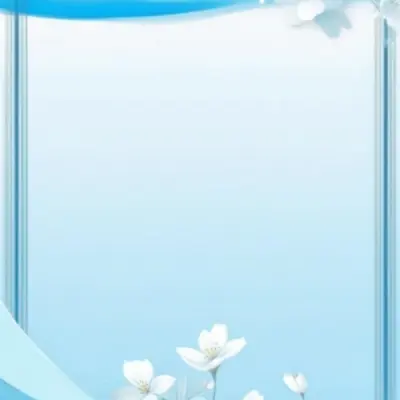 Digital Painting Light Blue Background With White Flowers In The Corners And Light Blue Lines On The Sides Minimalist Design Soft Colors Clean And Simple Bold And Slim Lines Brush Strokes 2 E867
