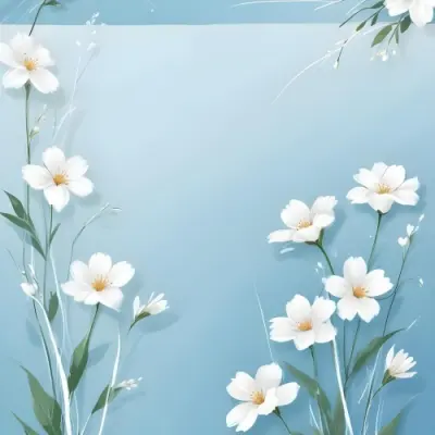 Digital Painting Light Blue Background With White Flowers In The Corners And Light Blue Lines On The Sides Minimalist Design Soft Colors Clean And Simple Bold And Slim Lines Brush Strokes 3 Ef3f
