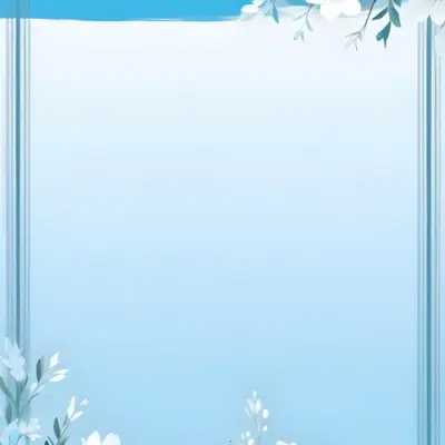 Digital Painting Light Blue Background With White Flowers In The Corners And Light Blue Lines On The Sides Minimalist Design Soft Colors Clean And Simple Bold And Slim Lines Brush Strokes 6 F8c0
