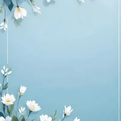 Digital Painting Light Blue Background With White Flowers In The Corners And Light Blue Lines On The Sides Minimalist Design Soft Colors Clean And Simple Bold And Slim Lines Brush Strokes 9 Ce0a