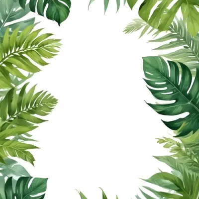 Digital Painting Tropical Leaves Frame With Different Shades Of Green Palm Leaves Banana Leaves And Fern Leaves Creating A Vibrant Border Against A White Background Bold And Slim Lines Brush Strokes 13 1d74
