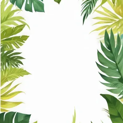 Digital Painting Tropical Leaves Frame With Different Shades Of Green Palm Leaves Banana Leaves And Fern Leaves Creating A Vibrant Border Against A White Background Bold And Slim Lines Brush Strokes 17 29d7
