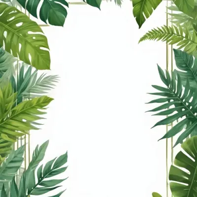 Digital Painting Tropical Leaves Frame With Different Shades Of Green Palm Leaves Banana Leaves And Fern Leaves Creating A Vibrant Border Against A White Background Bold And Slim Lines Brush Strokes 4 Bebb