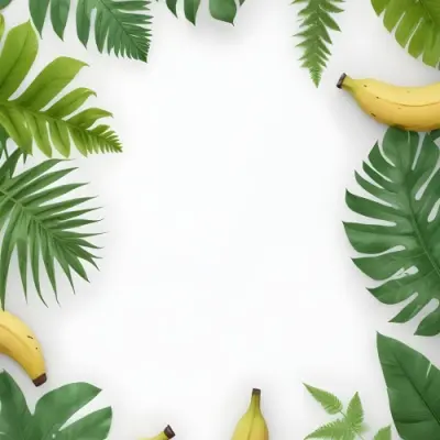 Digital Painting Tropical Leaves Frame With Different Shades Of Green Palm Leaves Banana Leaves And Fern Leaves Creating A Vibrant Border Against A White Background Bold And Slim Lines Brush Strokes 53 D093