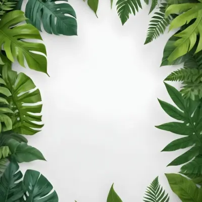 Digital Painting Tropical Leaves Frame With Different Shades Of Green Palm Leaves Banana Leaves And Fern Leaves Creating A Vibrant Border Against A White Background Bold And Slim Lines Brush Strokes 54 487f
