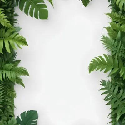 Digital Painting Tropical Leaves Frame With Different Shades Of Green Palm Leaves Banana Leaves And Fern Leaves Creating A Vibrant Border Against A White Background Bold And Slim Lines Brush Strokes 57 C333