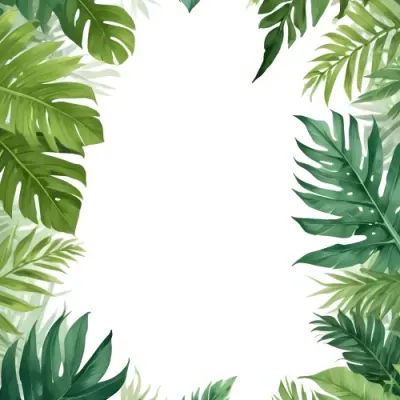 Digital Painting Tropical Leaves Frame With Different Shades Of Green Palm Leaves Banana Leaves And Fern Leaves Creating A Vibrant Border Against A White Background Bold And Slim Lines Brush Strokes 6 79e6