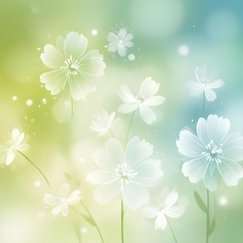 Digital Painting White Flowers With Circular Patterns On A Gradient Background Of Green And Blue Creating A Soft Bokeh Effect With Blurred Lights Bold And Slim Lines Brush Strokes 13 5013