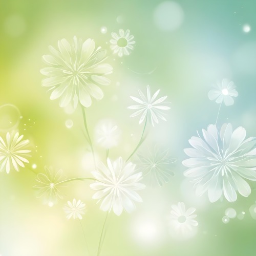 Digital Painting White Flowers With Circular Patterns On A Gradient Background Of Green And Blue Creating A Soft Bokeh Effect With Blurred Lights Bold And Slim Lines Brush Strokes 17 66ee
