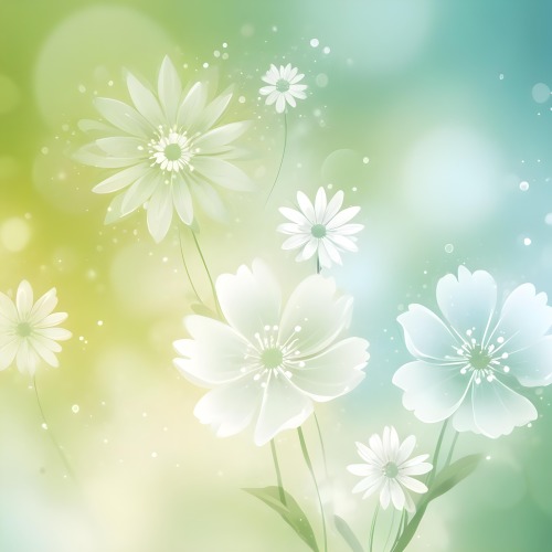 Digital Painting White Flowers With Circular Patterns On A Gradient Background Of Green And Blue Creating A Soft Bokeh Effect With Blurred Lights Bold And Slim Lines Brush Strokes 19 F3c1