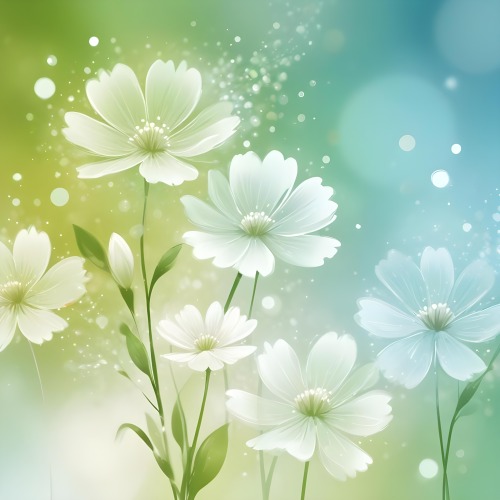 Digital Painting White Flowers With Circular Patterns On A Gradient Background Of Green And Blue Creating A Soft Bokeh Effect With Blurred Lights Bold And Slim Lines Brush Strokes 20 4445