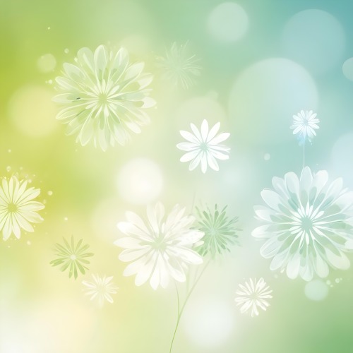 Digital Painting White Flowers With Circular Patterns On A Gradient Background Of Green And Blue Creating A Soft Bokeh Effect With Blurred Lights Bold And Slim Lines Brush Strokes 22 5244