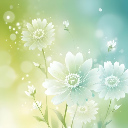 Digital Painting White Flowers With Circular Patterns On A Gradient Background Of Green And Blue Creating A Soft Bokeh Effect With Blurred Lights Bold And Slim Lines Brush Strokes 23 03a6
