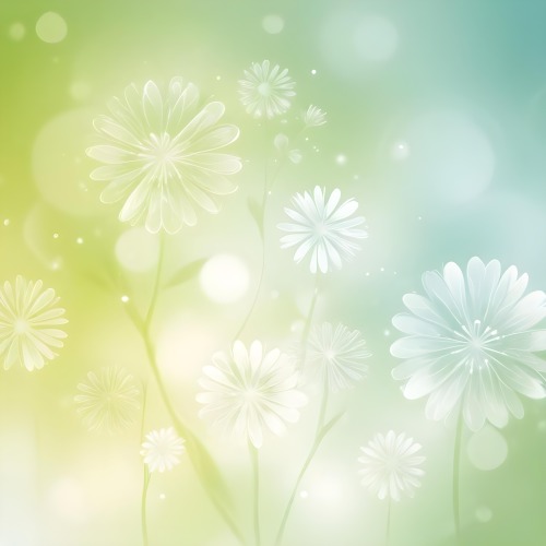 Digital Painting White Flowers With Circular Patterns On A Gradient Background Of Green And Blue Creating A Soft Bokeh Effect With Blurred Lights Bold And Slim Lines Brush Strokes 24 8a7b